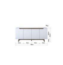 Buffet con 4 Puertas y Patas de Madera Resistente - Nogal-Blanco - 180x45x78,5cm