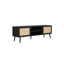 Mueble TV de Ratán en Color Negro-Natural 150x39x49 cm - 2 Puertas - Estilo y Durabilidad.