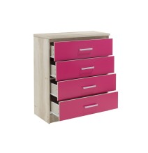 Cómoda de 4 Cajones, Color Rosa y Cambria, 80x40x95 cm, Organizador Versátil para Dormitorio